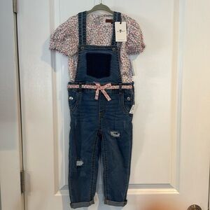 Seven 7 for all mankind, toddler, girls, denim, jean overalls top set size 3T